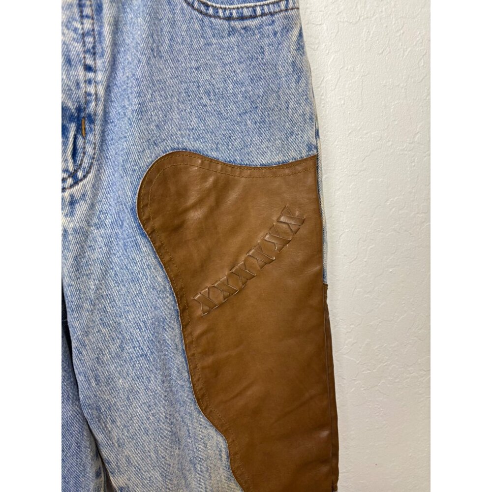 Vintage Traffic 5/6 High-Waisted Mom Denim Jeans With Vegan Leather Accents West - Picture 4 of 9